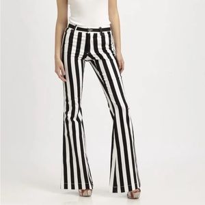 Alice and Olivia black and white stripe flair jeans